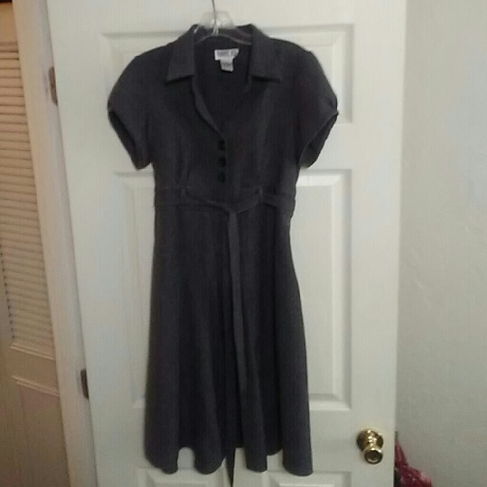 Robbie Bee Charcoal Grey Pleated Shirt Dress 10P